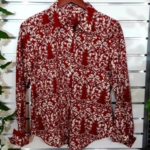 Red & White Print Blouse